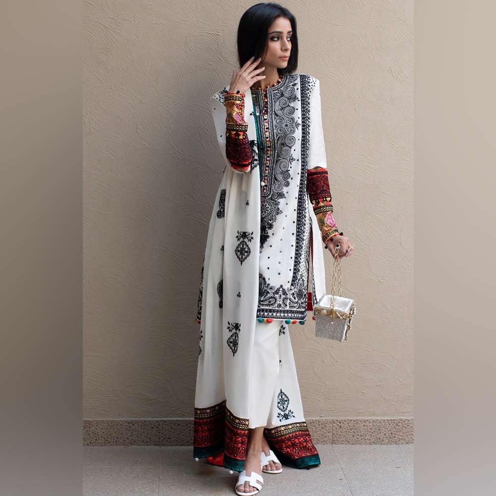 Elan White and Black Ethnic Dress
